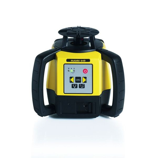 Leica Rugby 640 Laser dans un coffret comprenant des batteries lithium-ion, un chargeur avec câble, Rod-Eye 140 Classic avec pince universelle, 6005988