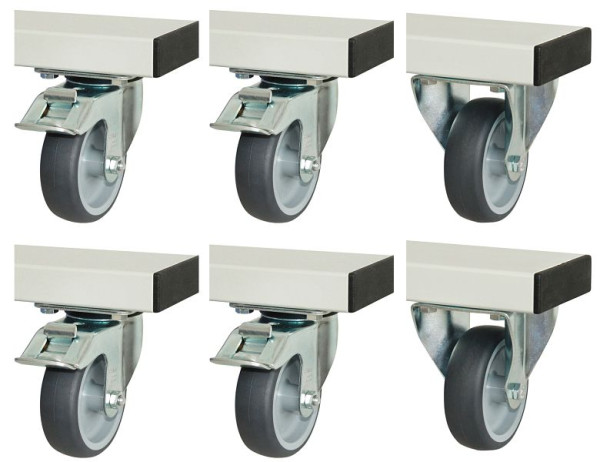Jeu de roulettes RAU pour série adlatus 300+600, 2 roulettes fixes et 4 roulettes pivotantes avec freins, 08-RS-300-600-4LF-2B