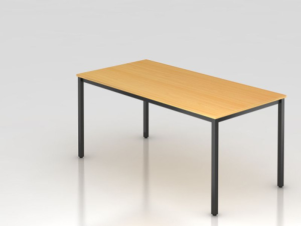 Table de réunion Hammerbacher 160x80cm hêtre/carré noir, forme rectangulaire, VDQ16/6/D