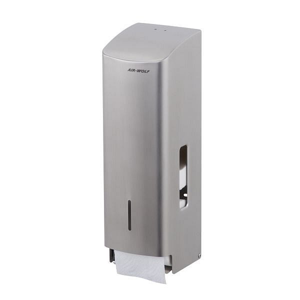 Distributeur de papier toilette Air Wolf pour 3 rouleaux ménagers, série Alpha, H x L x P : 377 x 119 x 130 mm, acier inoxydable brossé, 60-104