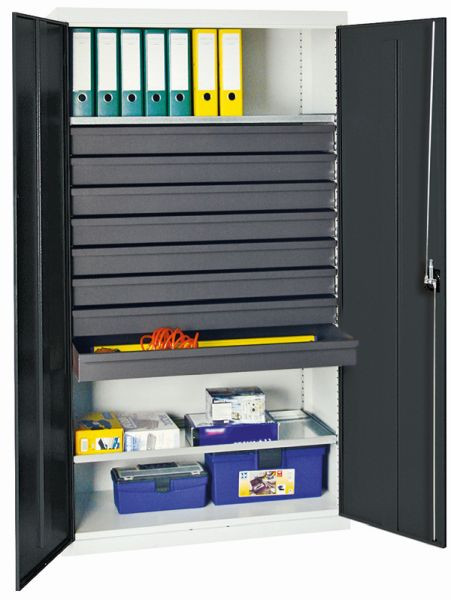 armoire à outils et matériaux émoussés série 3000, 7035/7016, 8 tiroirs 100 mm, 2 étagères à plateaux partout, 3008171