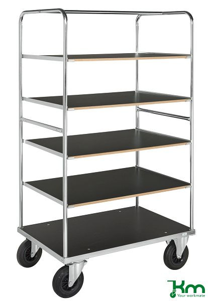 Chariot Kongamek multi-étagères, 2 roulettes fixes et 2 pivotantes en caoutchouc plein, 1200 x 800 x 1800 mm, série 500, KM538-3