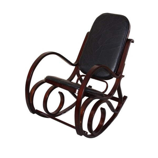 Chaise à bascule Mendler M41, chaise à bascule, chaise TV, bois massif, aspect noyer, cuir patchwork noir, 12260