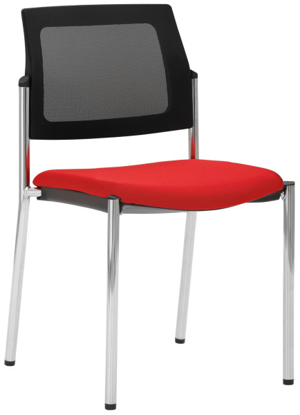 Chaise empilable Mayer Sitzmöbel , structure chromée à 4 pieds, dossier en résille, rouge cerise, 2519_V1_30611