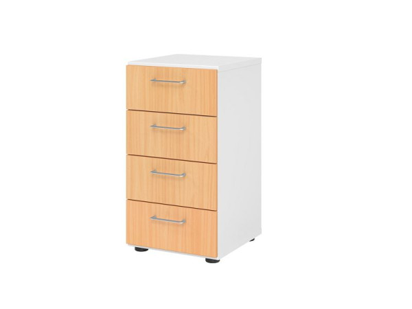 Armoire à tiroirs Hammerbacher 2OH, 4 tiroirs, BS blanc/hêtre, 40 x 41,7 x 74,8 cm, 4 tiroirs, poignée en métal, V924S4/W/6/BS