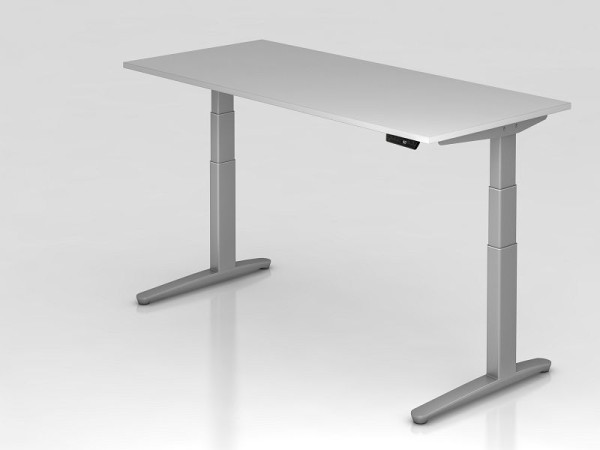Bureau assis-debout électrique Hammerbacher 180x80cm gris/argent, forme rectangulaire, VXBHM19/5/SS