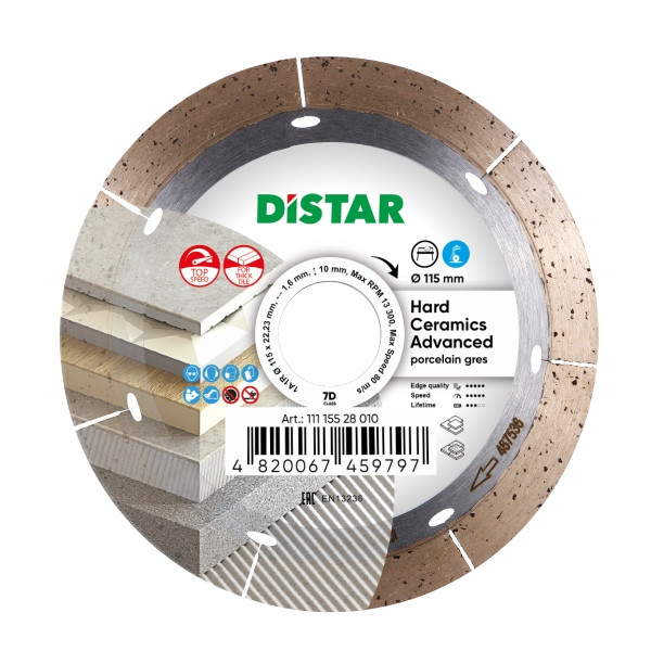 Disque à tronçonner diamant Distar 1A1R 115 Céramique dure Advanced, 11115528010