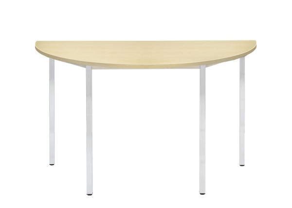 Table polyvalente Bisley MULTI Desking, demi-ronde, chromée, 25 mm, décor hêtre BC, H 740 x L 1400 x P 700 mm, MTC25H1407BC399