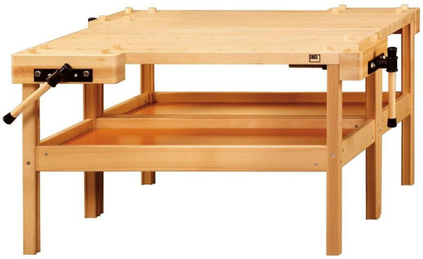 Banc de rabotage ANKE 2x avec raccord d'attelage; 1150x1300x640 mm; Envergure 95 mm, arrière 95 mm; avec 2 jeux (8 de chaque) crochets de banc en bois ronds, 800.056