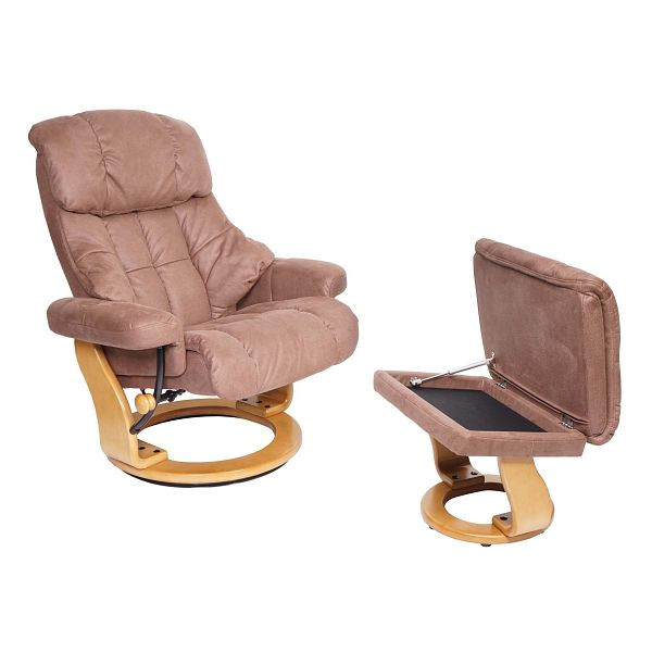 Chaise de relaxation Mendler MCA Calgary XXL, tabouret de chaise TV, capacité de charge 180 kg tissu/textile, marron, cadre marron naturel, 75589