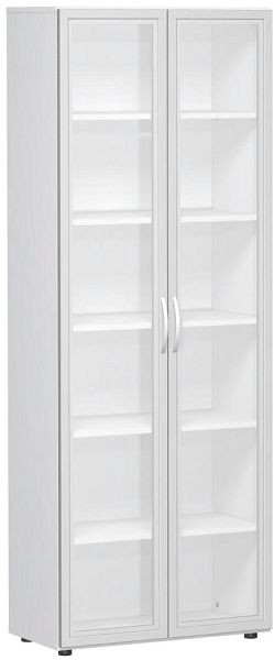 Armoire à double porte geramöbel avec portes en verre satiné dans un cadre en bois, avec pieds, y compris amortisseur de porte, 800x420x2160, blanc, S-386821-GTW