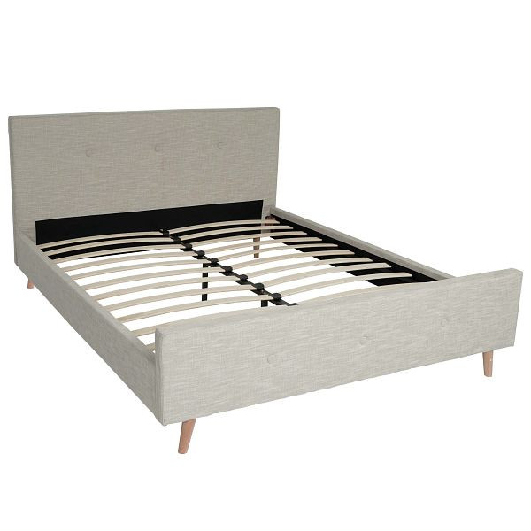 Lit rembourré Mendler HWC-J98, sommier lit double avec sommier à lattes, bois massif, 160x200cm beige crème, 86265+86266