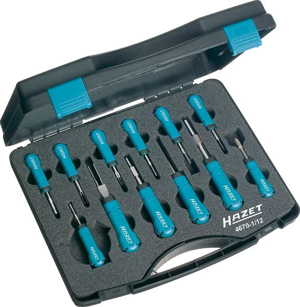 Assortiment de déverrouillage par câble Hazet, nombre d'outils : 12, pour le déverrouillage sans dommage des contacts enfichables, kit de base, 4670-1/12