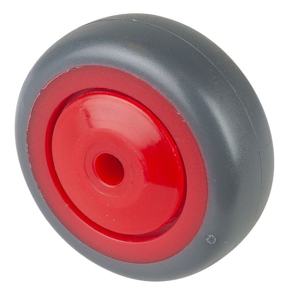 Roue en caoutchouc BS Wheels, jante rouge, bande de roulement grise, roulements à billes, diamètre de roue 75 mm, lot de 8, A85.076.F003