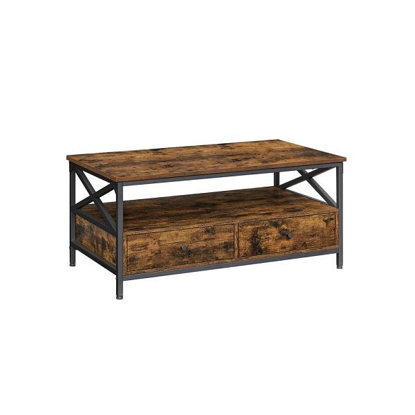 VASAGLE table basse avec tiroirs vintage marron-noir, LCT201B01