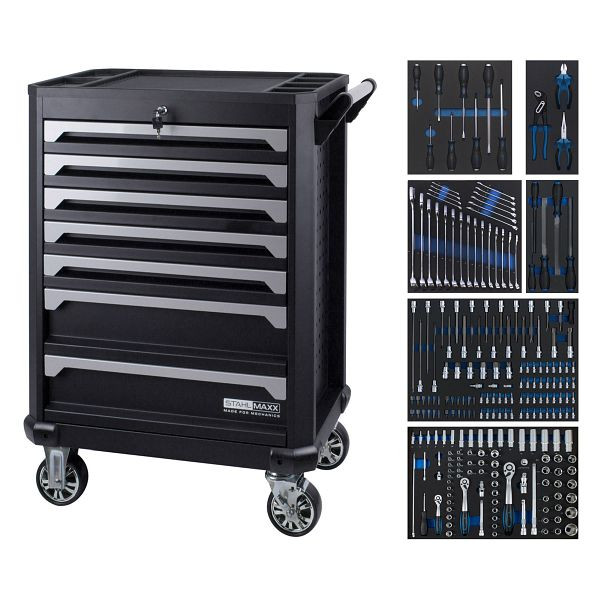 Chariot d'atelier Stahlmaxx avec 219 outils clé à douille, clé, tournevis, XXL-121595