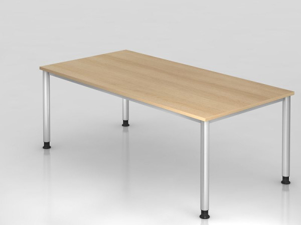 Bureau Hammerbacher 4 pieds rond 200x100cm chêne/argent, forme rectangulaire, VHS2E/E/S