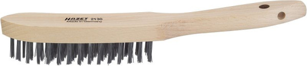 Brosse métallique Hazet, poils métalliques résistants, 4 rangées, hauteur de remplissage : 25 mm, corps en bois, trou de suspension, 2130