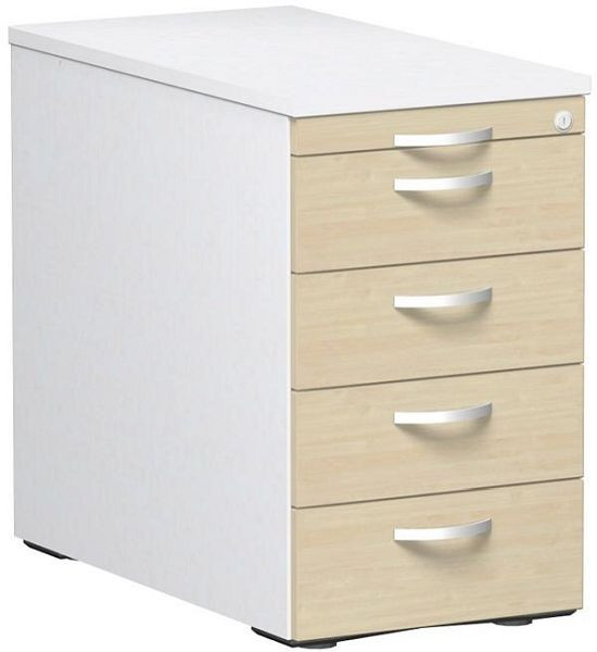 conteneur debout geramöbel avec 4 tiroirs en métal, guide de tiroir en métal, verrouillage central, 438x800x720, érable/blanc/blanc, N-0308SF4-AWW