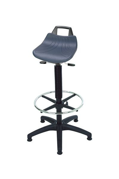 Lotz "Extremely comfortable", siège en PU bleu, grand, hauteur du siège 600-860mm, base en plastique noir, patins et repose-pieds, 3675.01