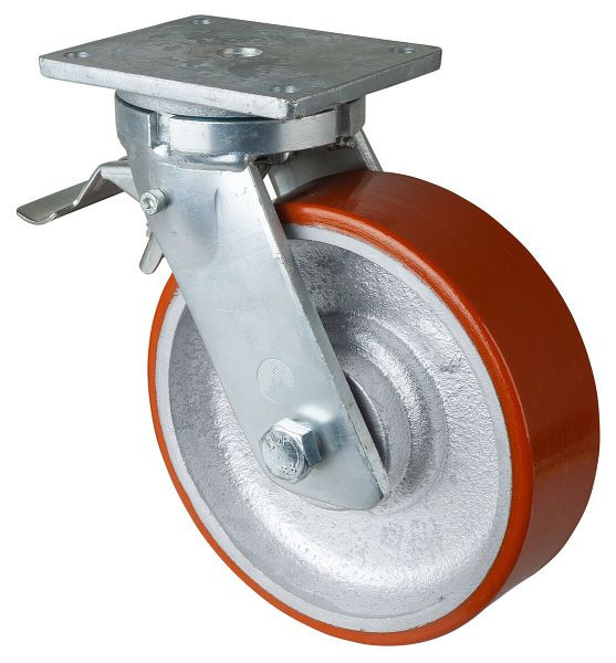 Roulettes BS Roulette robuste avec roue/blocage, largeur 75 mm, Ø250 mm, jusqu'à 1600 kg, polyuréthane coulé 95 Shore A, corps coulé, roulements à billes, RR120.C10.251