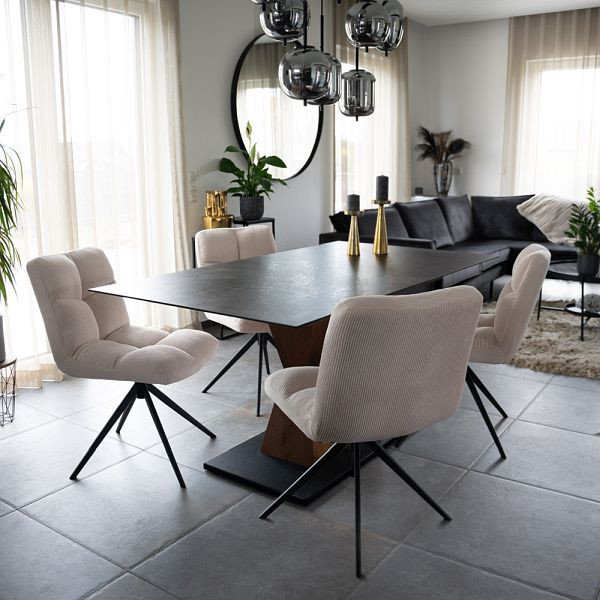 HOME DELUXE Lot de 8 chaises de salle à manger pivotantes NODA – Cordon Crème, 50873