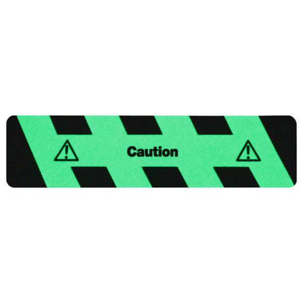 m2 revêtement antidérapant noir/vert luminescent avec bandes texte "Attention" 150x610mm, M1X5E150610