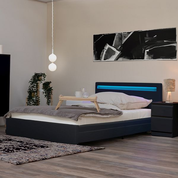 HOME DELUXE Lit LED NUBE avec tiroirs - 180 x 200 cm gris foncé, 7320