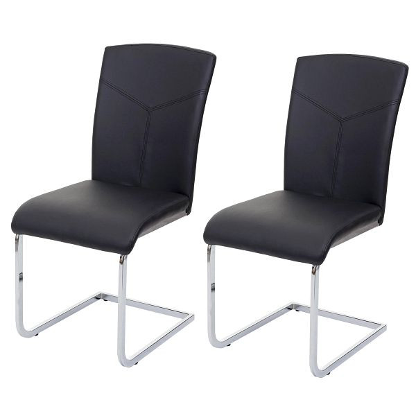 Ensemble de 2 chaises de salle à manger Mendler HWC-F36, chaise de cuisine en porte-à-faux, chaise de conférence, simili cuir, noir, 69524