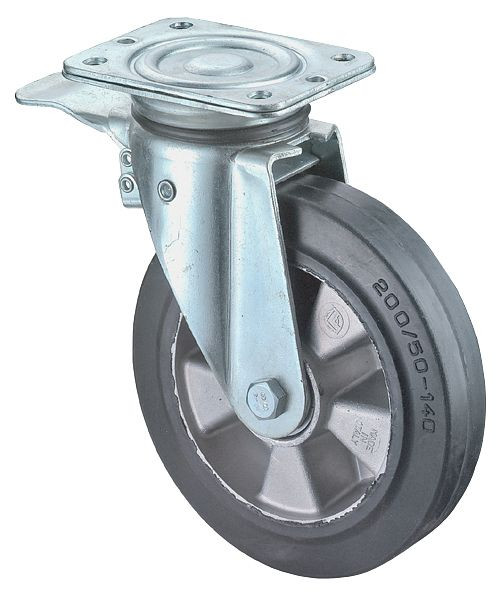 Roulettes BS Roulette robuste avec frein, largeur 50 mm, Ø125 mm, jusqu'à 220 kg, bandages élastiques noirs, corps de roue en aluminium, roulements à billes, N120.B80.125