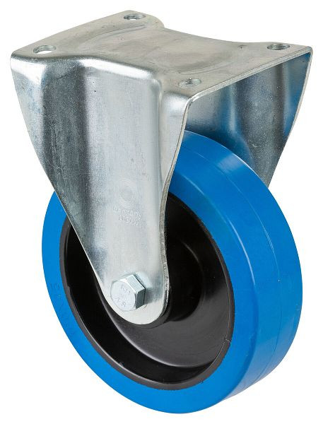 Roulette robuste BS Wheels, roulette fixe, largeur de roue 42 mm, Ø roue 160 mm, capacité de charge 300 kg, bandages élastiques bleus, plastique, roulement à rouleaux, N110.B61.160