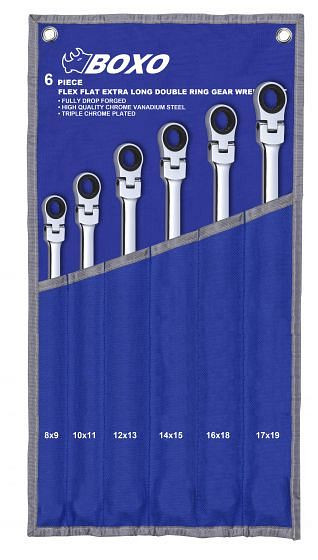 Jeu de cliquets flexibles à double anneau Boxo XL dans une pochette enroulable, 6 pièces, UE : 10 pièces, B-XLF0006
