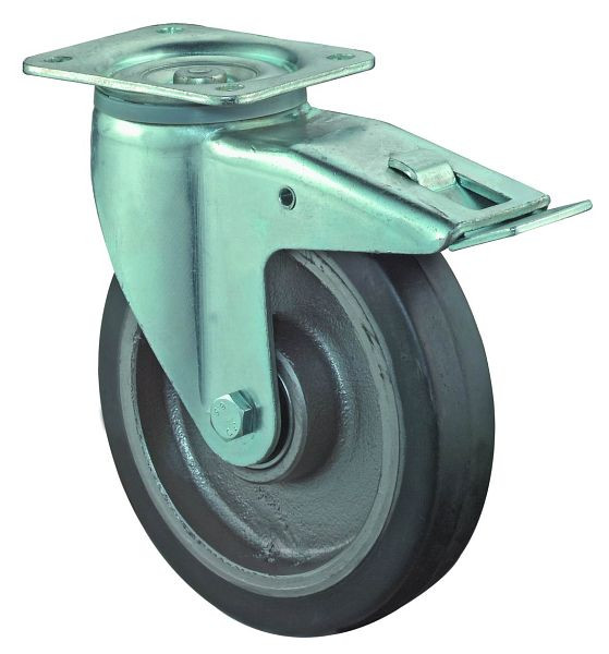 BS Rolls Roulette robuste avec frein, largeur 50 mm, Ø200 mm, jusqu'à 450 kg, bandages élastiques noirs, corps de roue coulé, roulements à billes, L620.B81.200