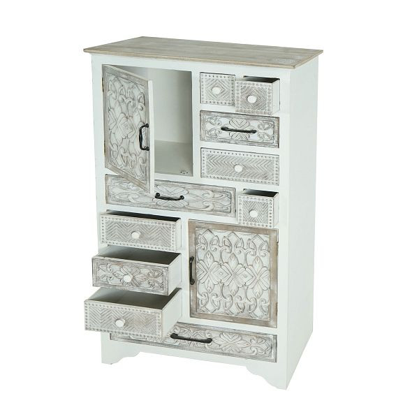 Commode Mendler Apotheker HWC-J48, commode armoire, tiroirs en bois, look shabby vintage 150x81x40cm, blanc-marron, 80843