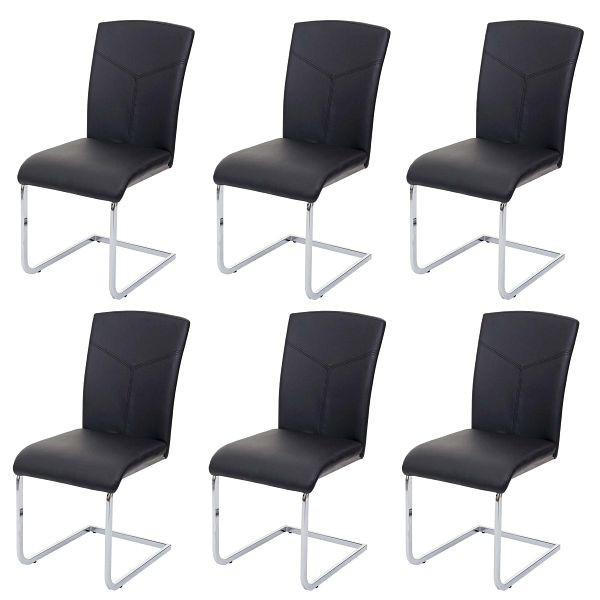 Ensemble de 6 chaises de salle à manger Mendler HWC-F36, chaise de cuisine en porte-à-faux, chaise de conférence, simili cuir, noir, 3x69524