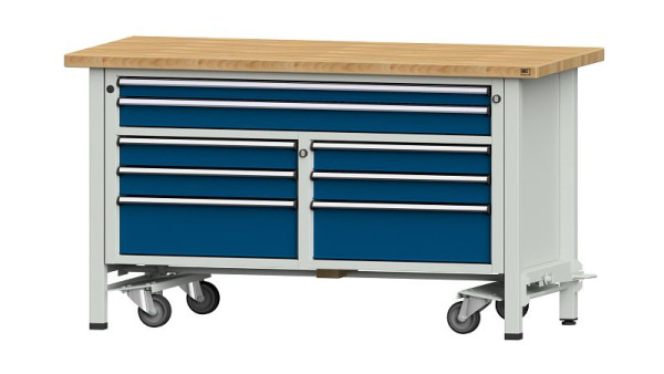 Établis ANKE établi à caissons, modèle 259 V, 1500 x 700 x 840 mm, RAL 7035/5010, BMP 40 mm, avec dispositif d'entraînement abaissable, 304.224