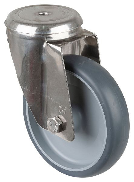 Rouleau de transport BS rollers inox, largeur 40 mm, Ø150 mm, jusqu'à 140 kg, pneus thermoplastique gris, corps de roue plastique, palier lisse, H101.B43.150