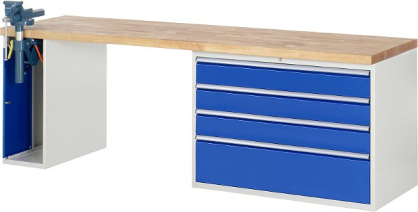 Etabli RAU série 7000 - conception modulaire, 2 conteneurs de sous-structure (1x étau, 4x tiroir XXL), 2500x840x700 mm, 03-7710A2-257B4S.11
