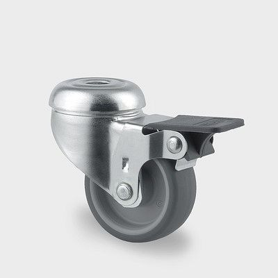 Roulette pivotante TENTE-ROLLEN avec frein, roue Ø 50 mm, capacité de charge 40 kg, hauteur totale 69 mm, A 87 Shore, avec trou de vis, 2475PJI050P30-11