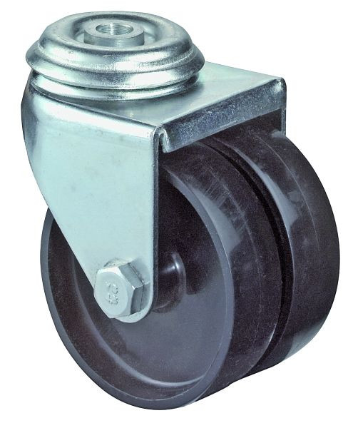 Appareil à rouleaux BS double rouleau, largeur 2x23 mm, Ø75 mm, jusqu'à 100 kg, bande de roulement en plastique noir, palier lisse, lot de 4, B101.A90.076