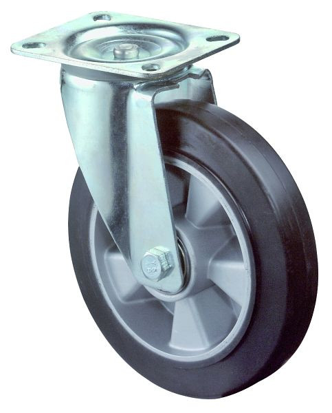Rouleau de transport BS rollers, largeur de roue 50 mm, roue Ø 200 mm, capacité de charge 350 kg, pneus élastiques noirs, corps de roue en aluminium, roulements à billes, L400.B80.200