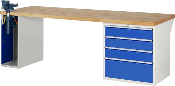 Etabli RAU série 7000 - conception modulaire, 2 conteneurs de sous-structure (1x étau, 4x tiroir), 2500x840x900 mm, 03-7610A2-259B4S.11