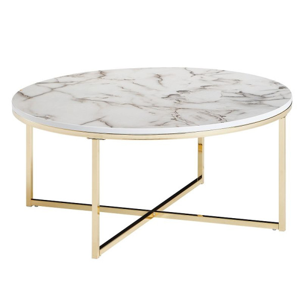 Table basse Wohnling 80x36x80 cm aspect marbre blanc, avec structure en métal, WL6.248
