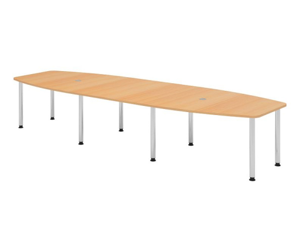 Table de conférence Hammerbacher KT40C, 400 x 130 cm, plateau : hêtre, épaisseur 25 mm, structure à huit pieds chromée, tube rond 6 cm, hauteur de travail 72-74 cm, VKT40C/6/C