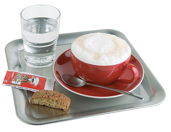Plateau de service APS -KAFFEEHAUS-, 23 x 23 cm, hauteur : 1,5 cm, acier inoxydable, mat, bord roulé, 30119