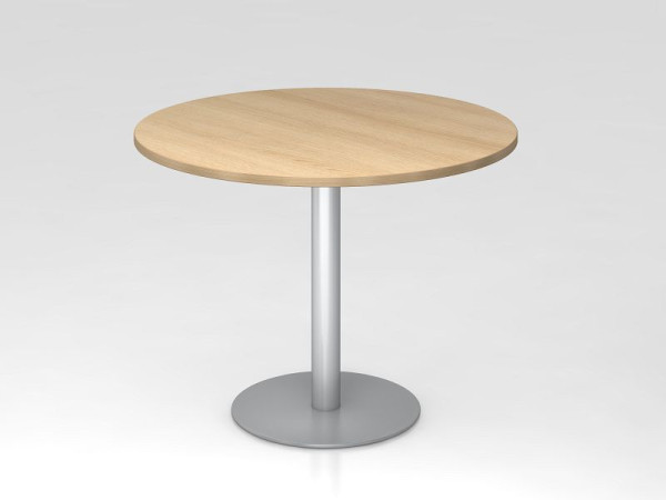 Table de réunion Hammerbacher 100cm ronde chêne/argent, structure argentée, VSTF10/E/S
