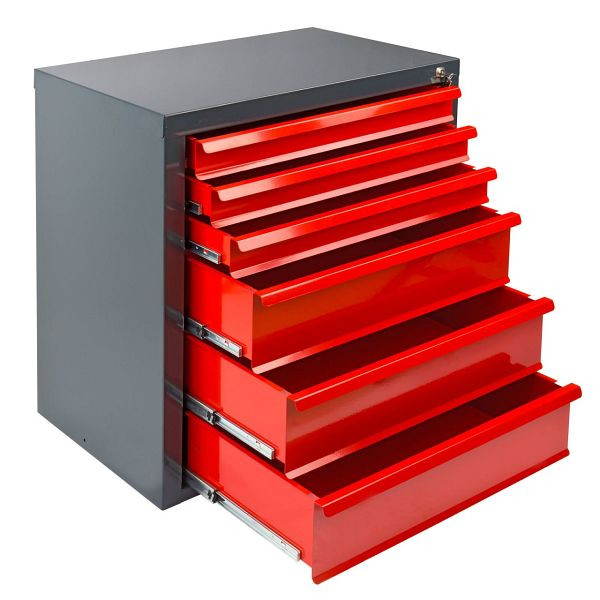 Armoire à tiroirs ADB "MAMMUT" 6 tiroirs, couleur corps : gris, RAL 7016, couleur tiroirs : rouge, RAL 3020, dimensions LxPxH : 70x43,5x75 cm, 24799