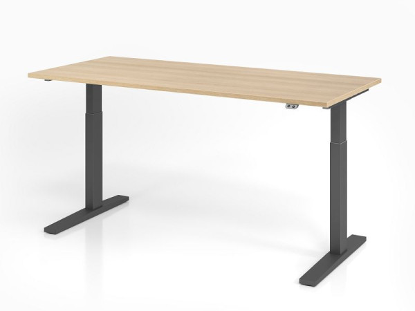 Bureau Hammerbacher XMKA19, 180 x 80 cm, plateau : chêne, épaisseur 25 mm, chant épais en ABS, forme rectangulaire, graphite, VXMKA19/E/G