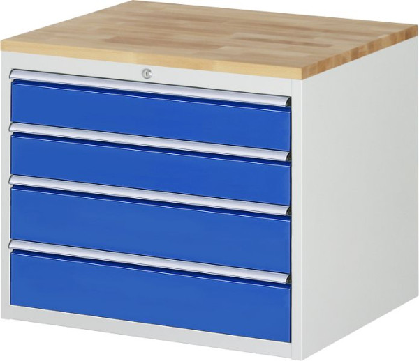 Armoire à tiroirs RAU série 7000, L770 x P650 x H645 mm, 4 x tiroirs taille XL 2xH120, 2xH150 mm, plan de travail en hêtre massif, épaisseur 25 mm, 03-XL3.6A-B.11