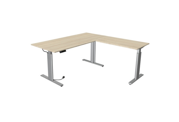 Kerkmann Move 3 table assis/debout argent L 2000 x P 1000 mm avec élément complémentaire 1000 x 600 mm, érable, 10234250